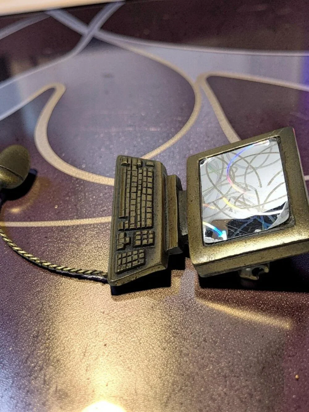 vintage jj jonette iridescent pewter computer with mouse brooch